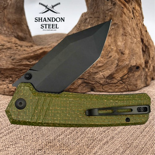 CIVIVI Bhaltair OD Green Burlap Micarta Handle Folding Knife Model # C23024-3