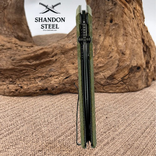 CIVIVI Bhaltair OD Green Burlap Micarta Handle Folding Knife Model # C23024-3