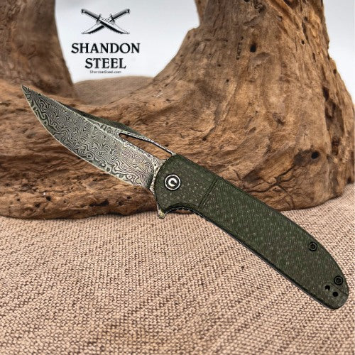 CIVIVI Ortis Flipper & Thumb Hole Knife Carbon Fiber Handle Damascus Blade (N2)
