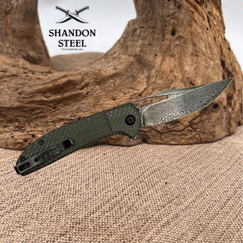 CIVIVI Ortis Flipper & Thumb Hole Knife Carbon Fiber Handle Damascus Blade (N2)