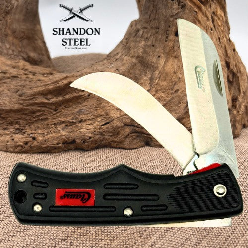 Clauss Double Blade Hawkbill Straight Blade Folding Pocket Knife Pruner (147)