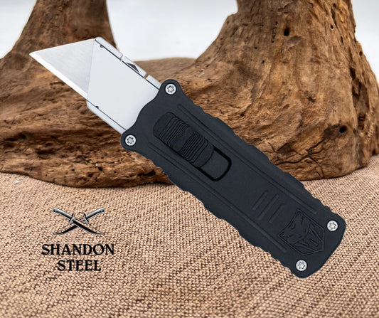 Cobratech OTF Utility Knife Side Button Black  CTOTFUKSBBLK