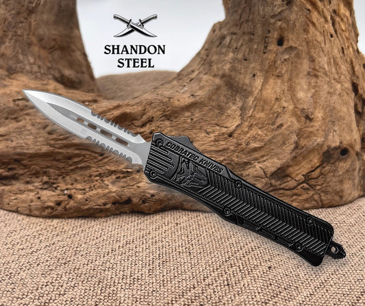 Cobratech Small CTK-1 Black (Cerakote) - Dagger 2 Side Serrated  SBCTK-1SDAG2SS