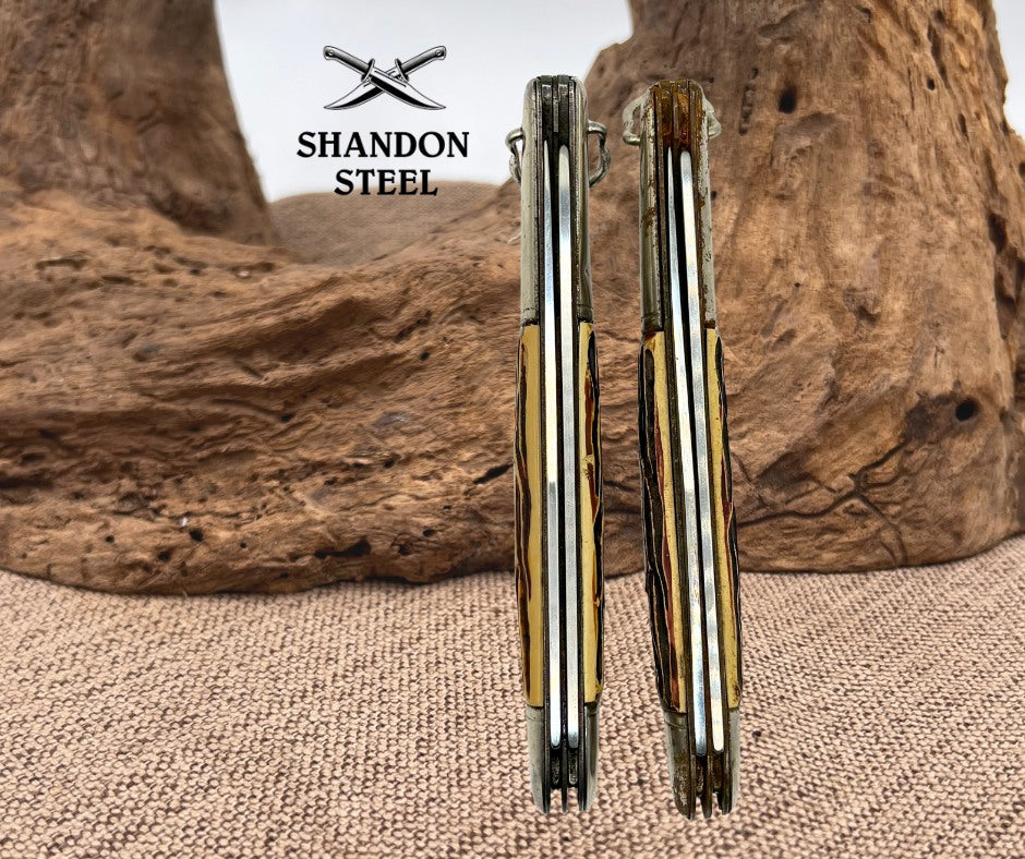 COLONIAL KNIFE Lot of Two Vintage USA Stainless Fishing Folding Fish Knife (153)