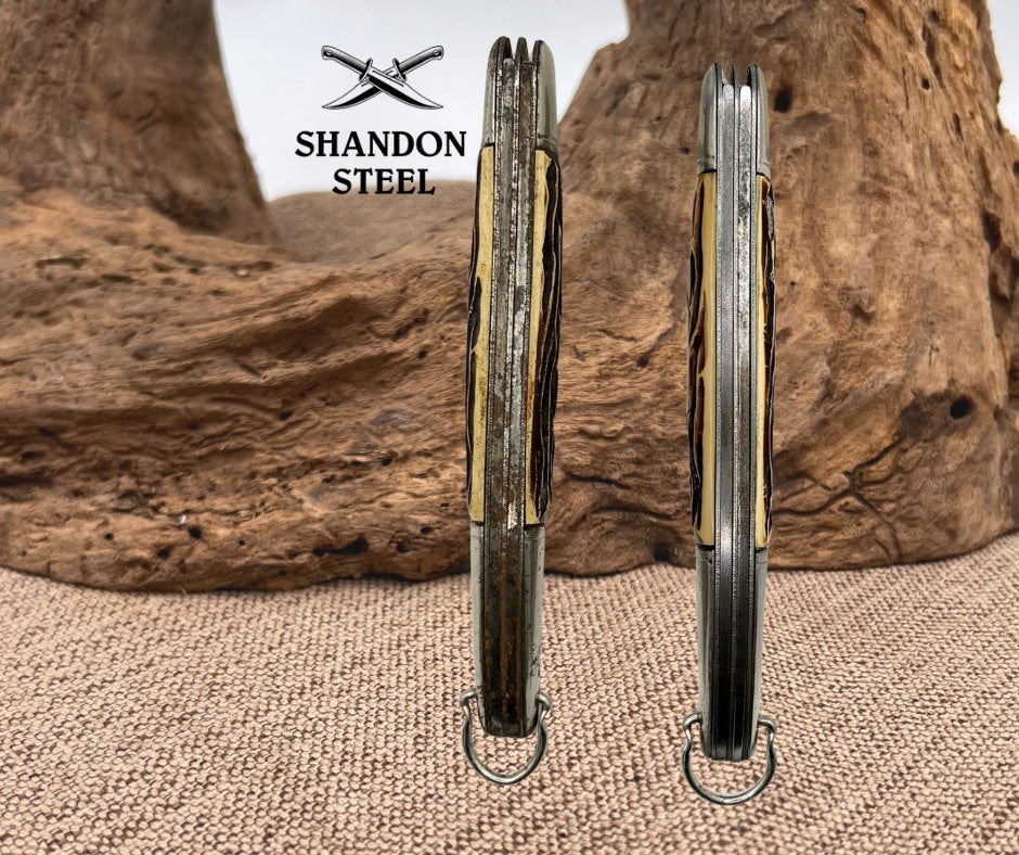COLONIAL KNIFE Lot of Two Vintage USA Stainless Fishing Folding Fish Knife (153)
