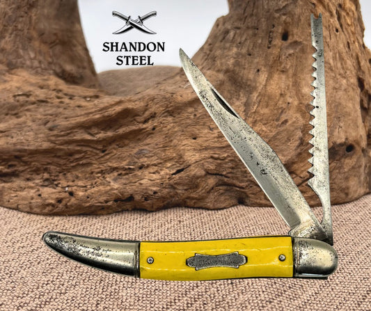 Colonial Prov USA Vtg Fish Knife Yellow Folding Toothpick Pocket Knife (56)