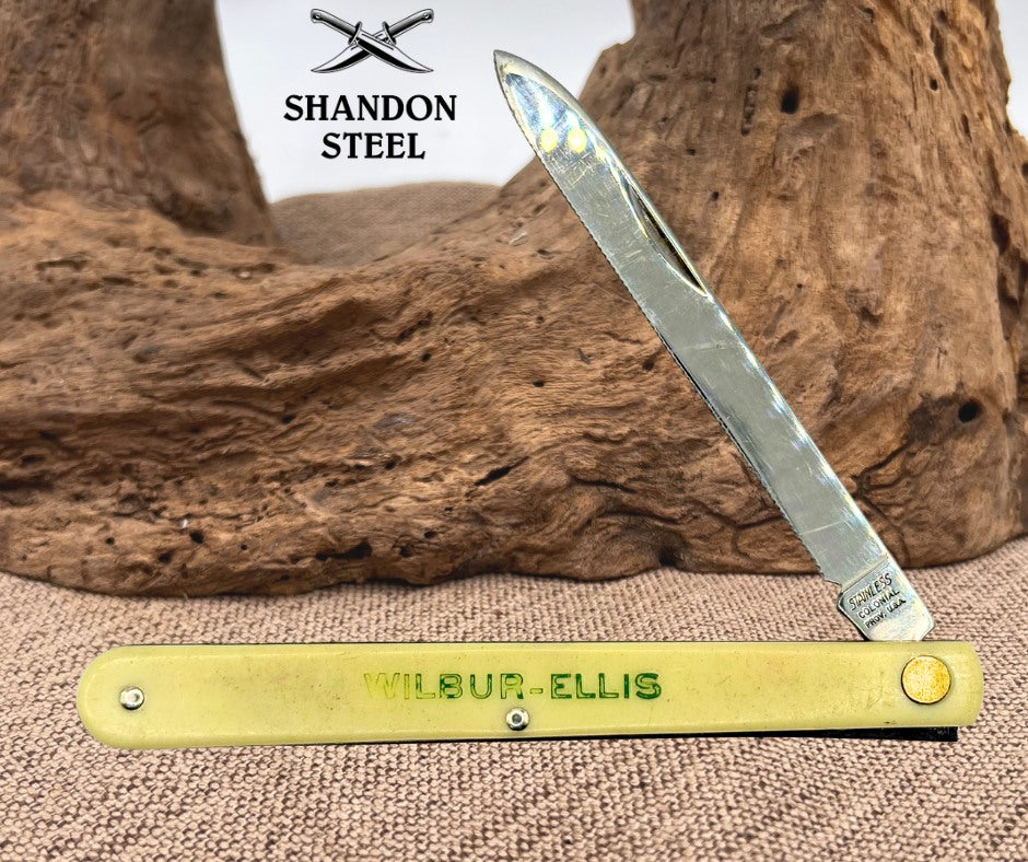 Colonial USA Melon Advertising Knife Folding Serrated Vintage Pocket Knife (81)