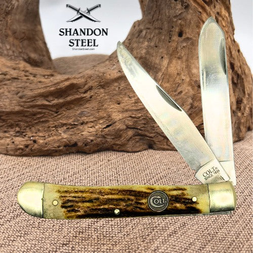 COLT CT0109 GENUINE STAG 2 Blade Trapper Traditional Folding Pocket Knife (102)