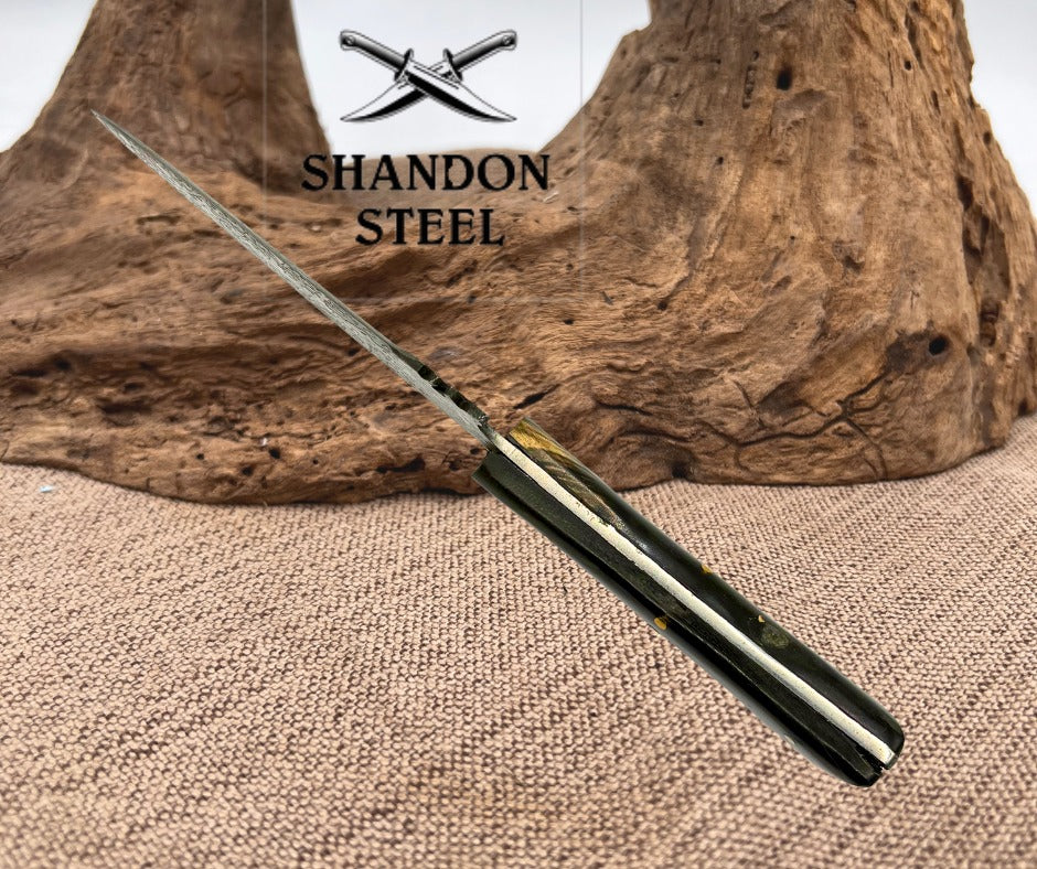 Custom Handmade Damascus Fixed Blade Drop Point Knife Horn Handle (C02)