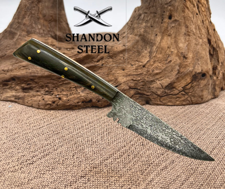 Custom Handmade Damascus Fixed Blade Drop Point Knife Horn Handle (C02)