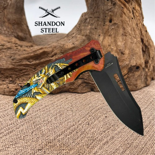 Dragon Handle Spring Assisted Folding FlipperPocket Knife Hunting Survival (186)