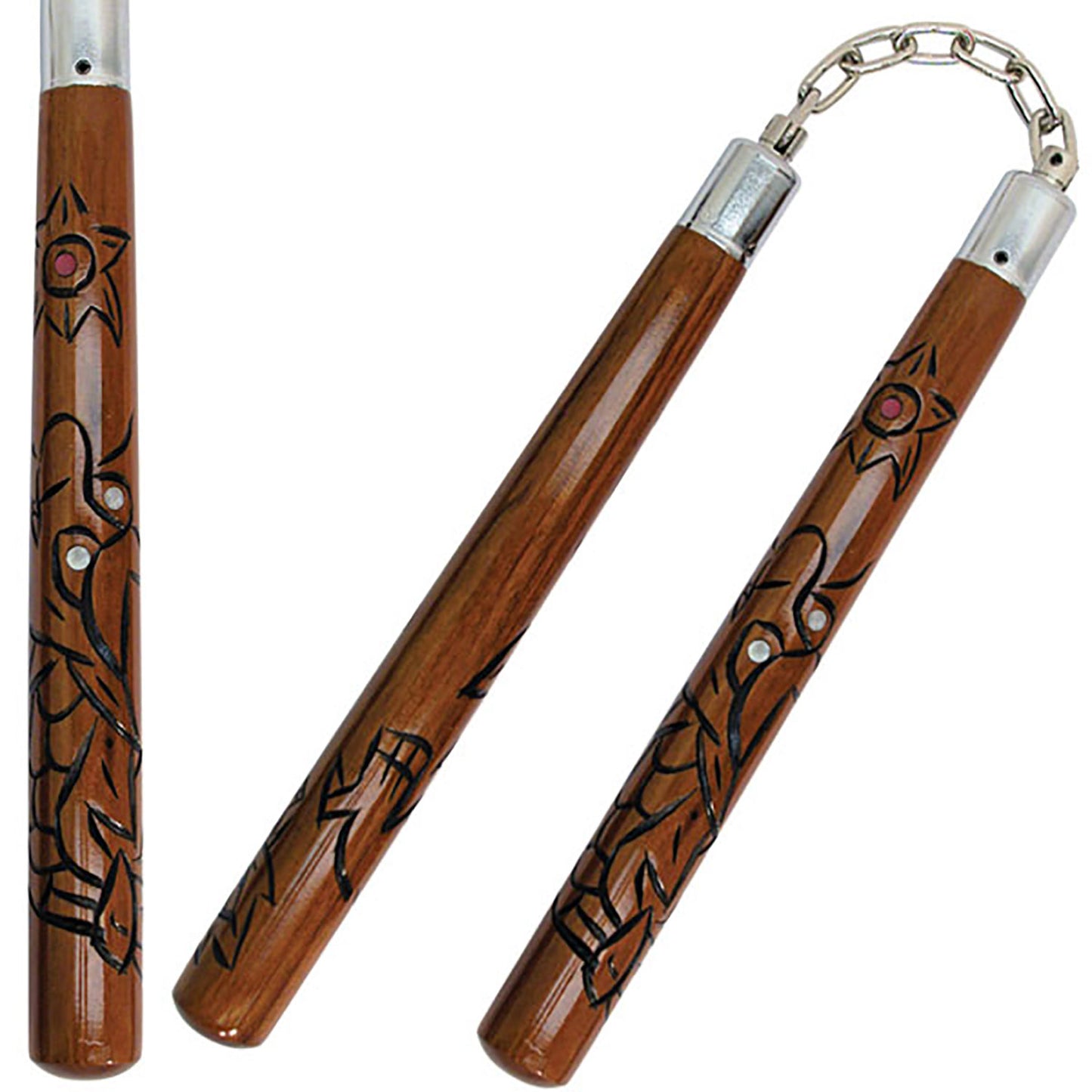 Wood carved HPC133-DR Nunchaku