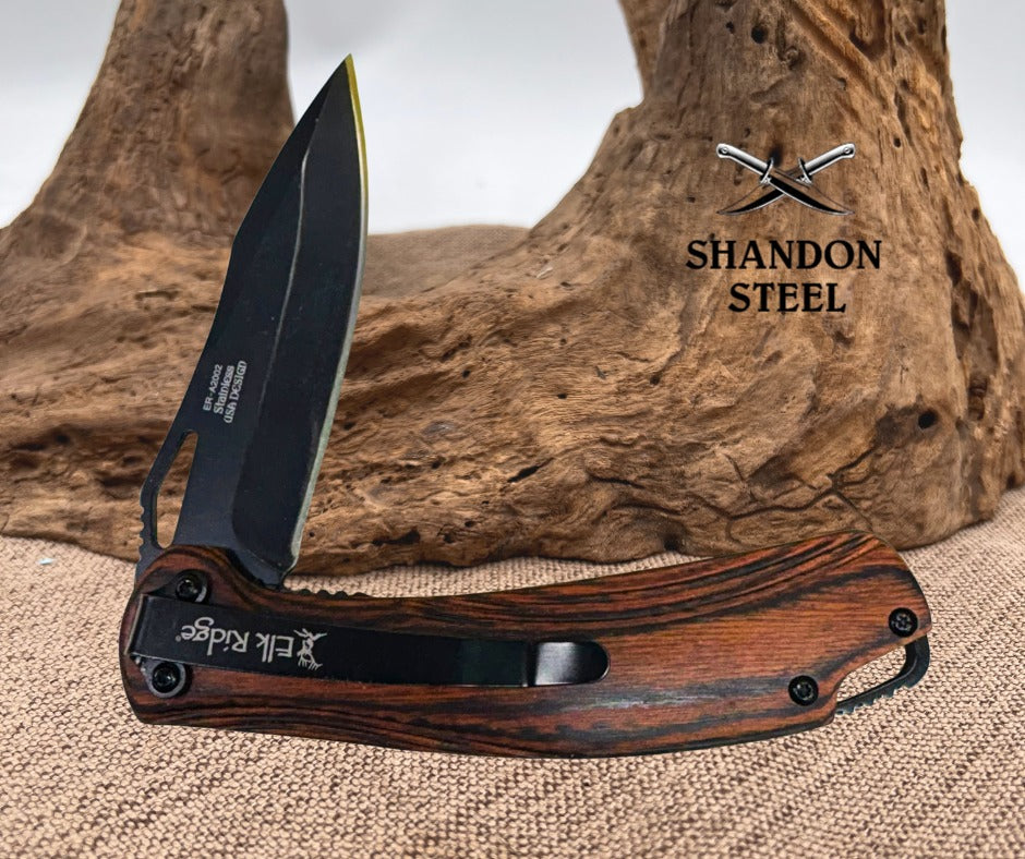 Elk Ridge ER-A2002 Wood Linerlock Folding Drop Point Flipper Pocket Knife (75)