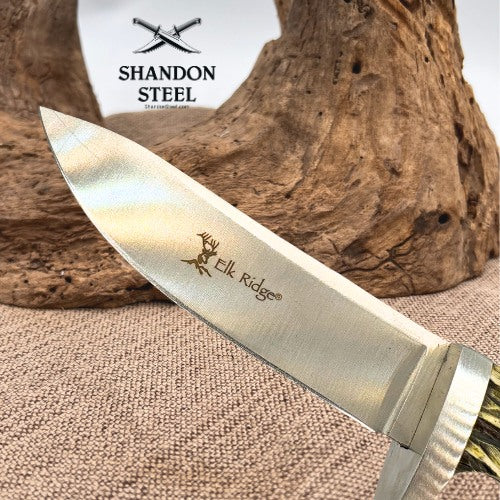 Elk Ridge Hunter Knife 3.88in Blade Stainless Steel Antler + Sheath Full Tang 87