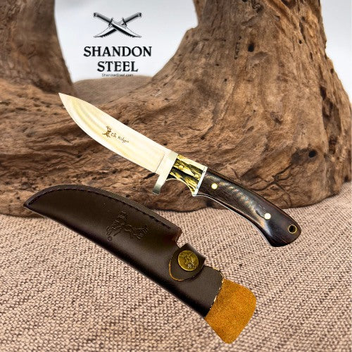 Elk Ridge Hunter Knife 3.88in Blade Stainless Steel Antler + Sheath Full Tang 87