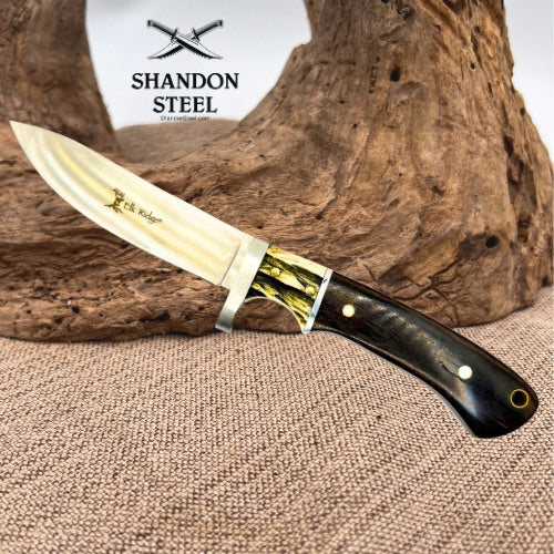Elk Ridge Hunter Knife 3.88in Blade Stainless Steel Antler + Sheath Full Tang 87