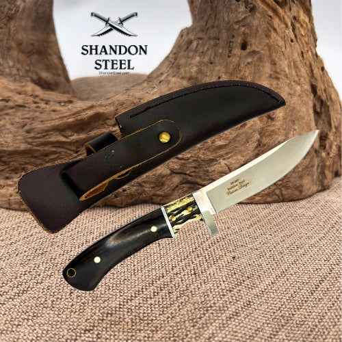 Elk Ridge Hunter Knife 3.88in Blade Stainless Steel Antler + Sheath Full Tang 87
