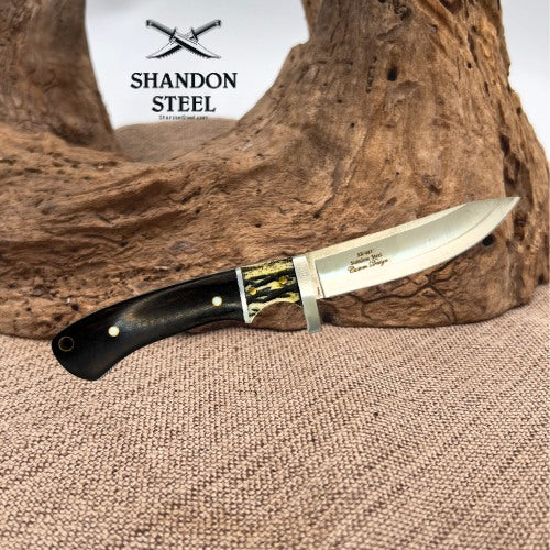 Elk Ridge Hunter Knife 3.88in Blade Stainless Steel Antler + Sheath Full Tang 87
