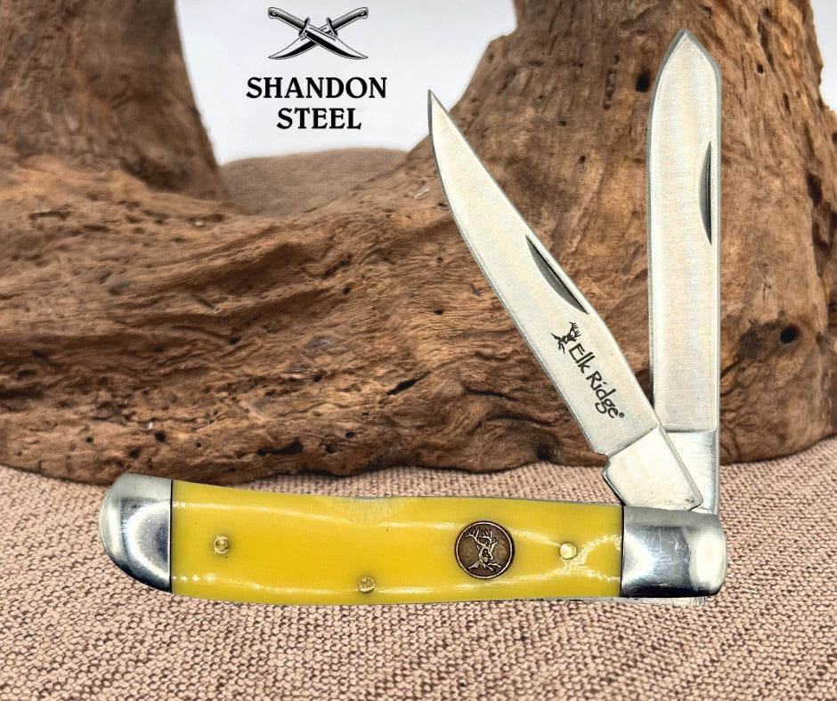 Elk Ridge - Yellow Synthetic - 2 Blade Mini Trapper ER-220MY Pocket Knife (121)