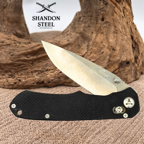 ENLAN EL-02 Folding DropPoint Pocket Knife Black G10 Crossbar Lock 8cr13mov (48)