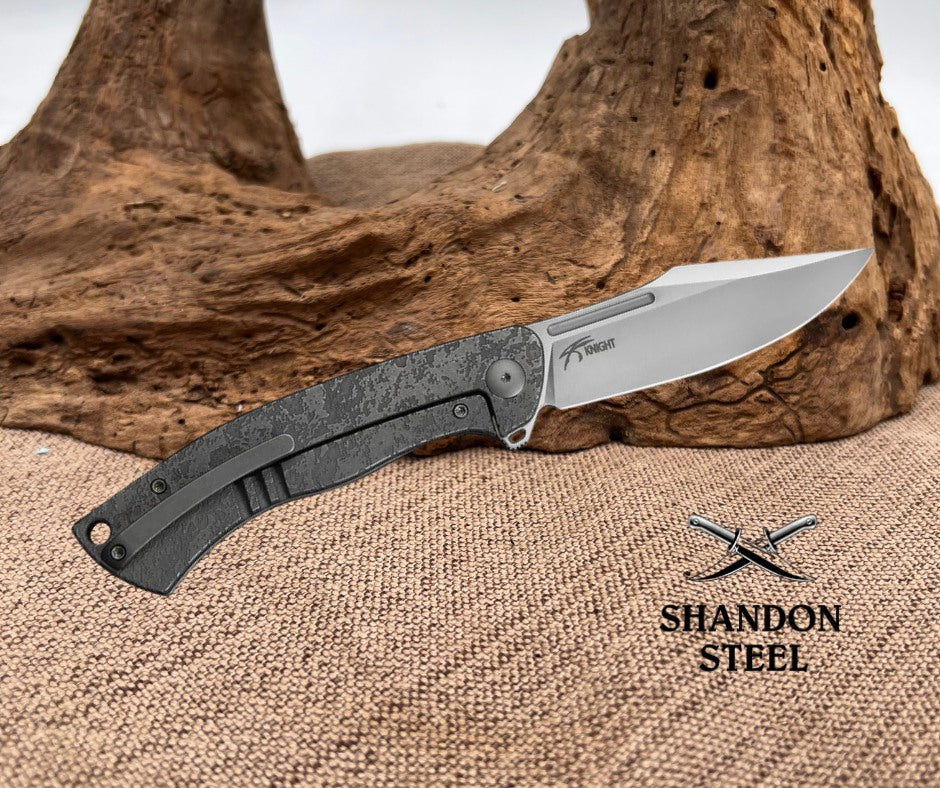 WE KNIFE Essential Knight Flipper Knife Gray Titanium Handle With Etched Pattern (3.6" Satin Finished Bohler M390 Blade) WE24003-3