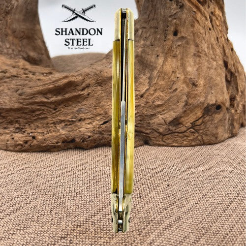 FALCON 11" WHITE HORN HANDLE BAYO MANUAL OPENING  ITALIAN STILETTO KNIFE (85)