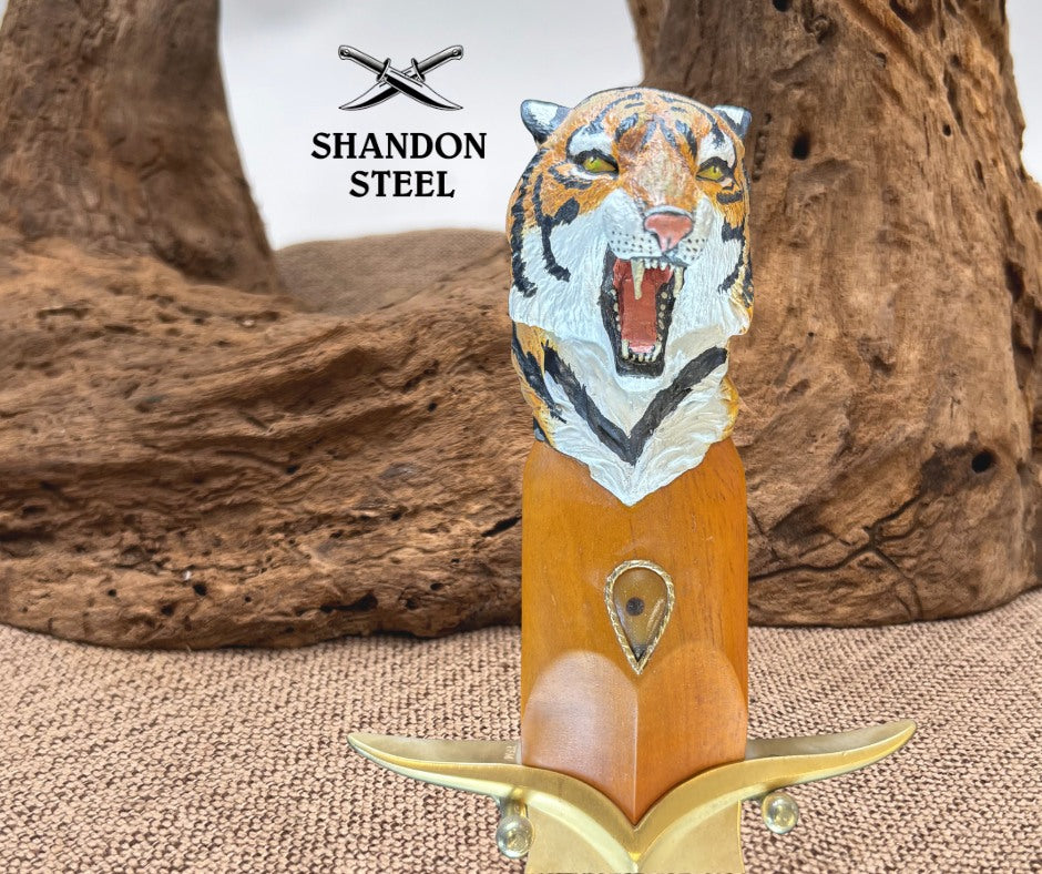 Franklin Mint the Siberian Tiger Knife Fixed Blade Knife on Display Plaque