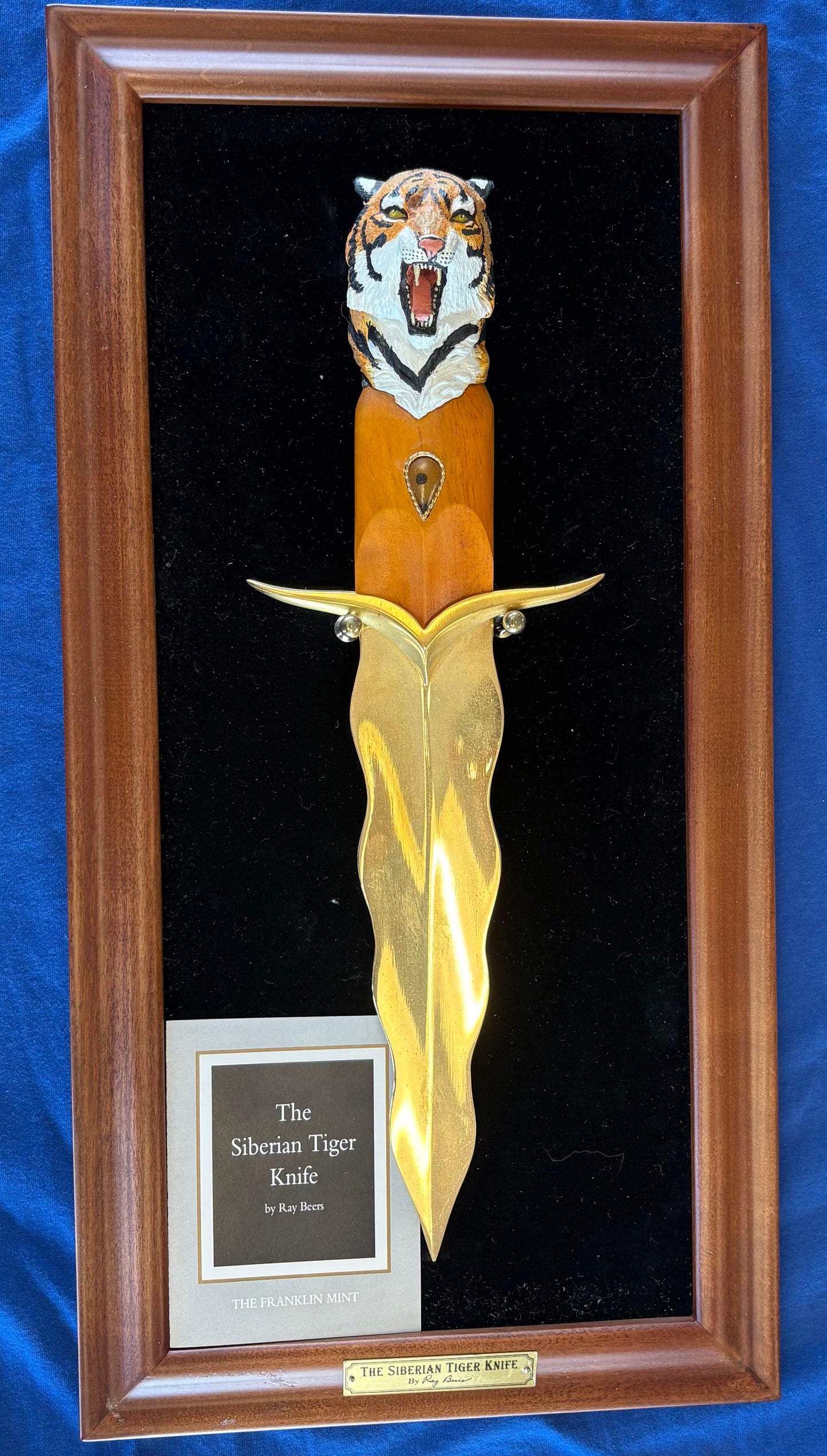Franklin Mint the Siberian Tiger Knife Fixed Blade Knife on Display Plaque