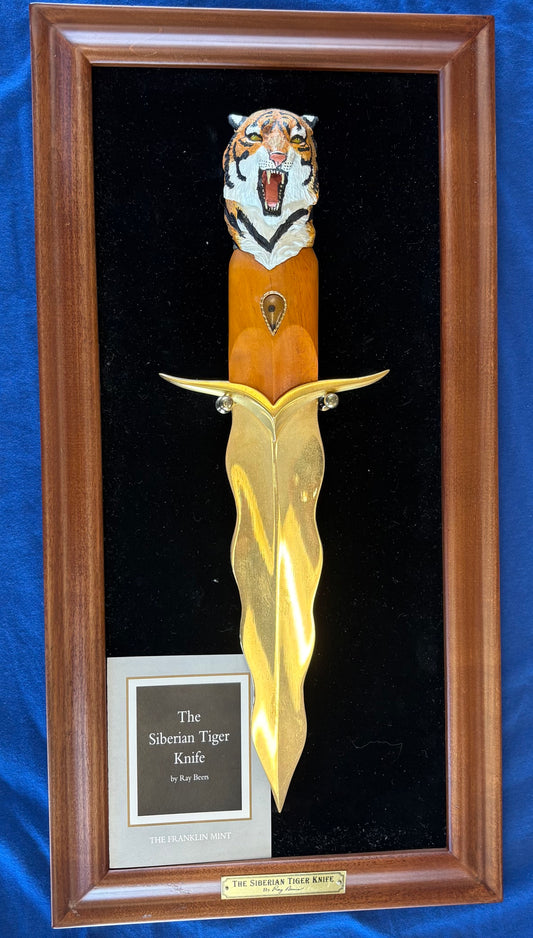 Franklin Mint the Siberian Tiger Knife Fixed Blade Knife on Display Plaque