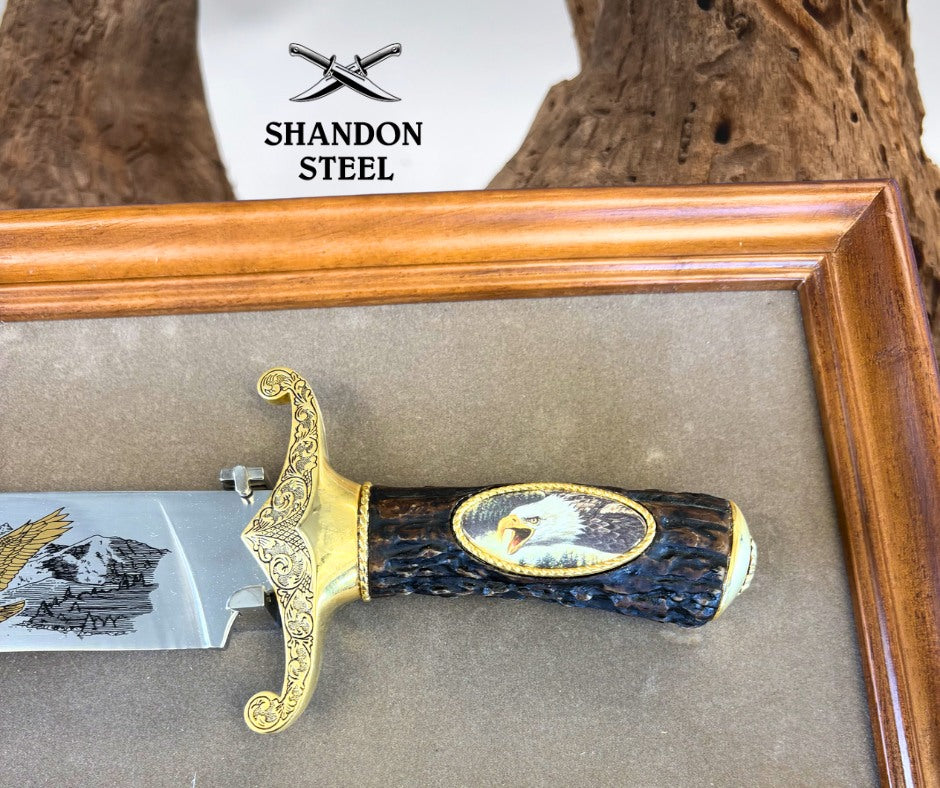 Franklin Mint The American Eagle Bowie Knife Ronald Van Ruyckevelt with Frame