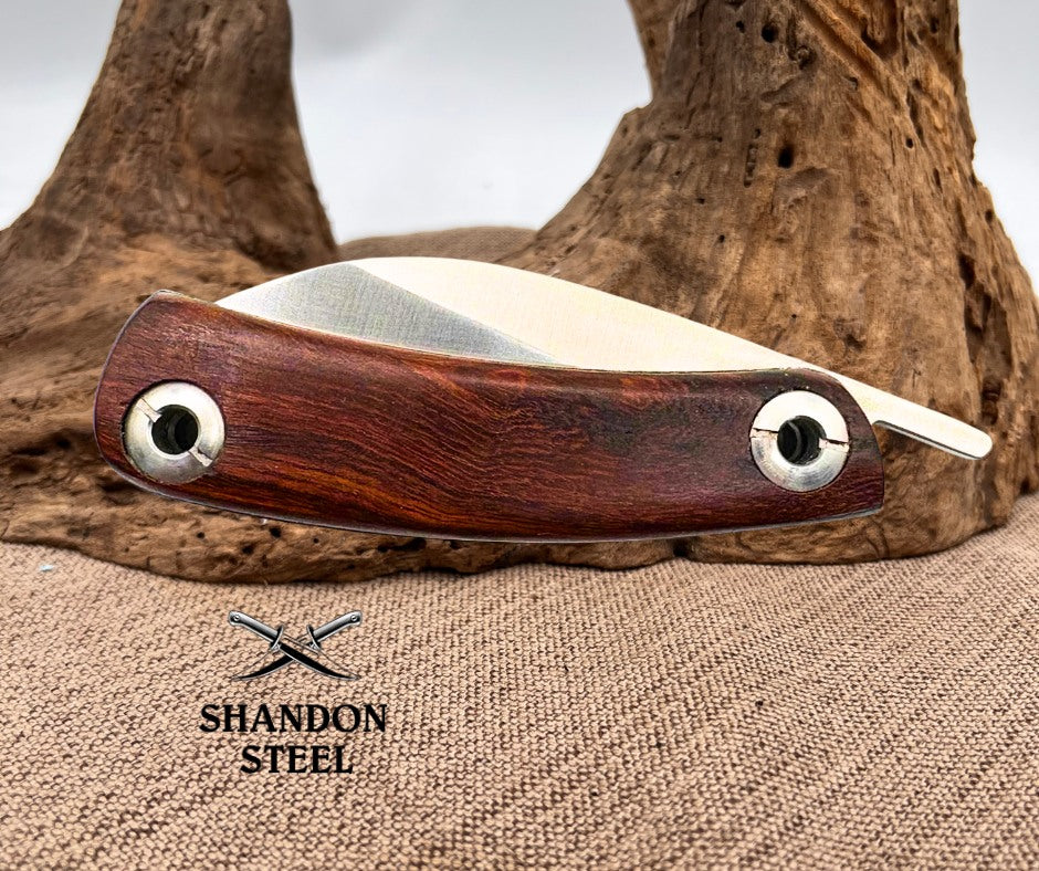 Sheepsfoot Folding Hunting Knife Tactical Survival Camping D2 Steel Wood Handle 38