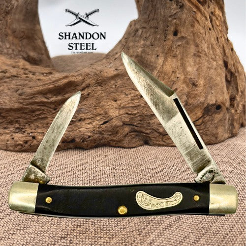Frontier USA 2-Blade Slipjoint Pocketknife Black Delrin Handle Carbon Steel (22)