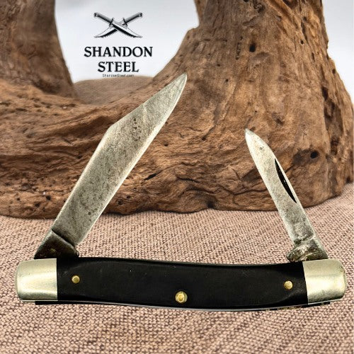 Frontier USA 2-Blade Slipjoint Pocketknife Black Delrin Handle Carbon Steel (22)