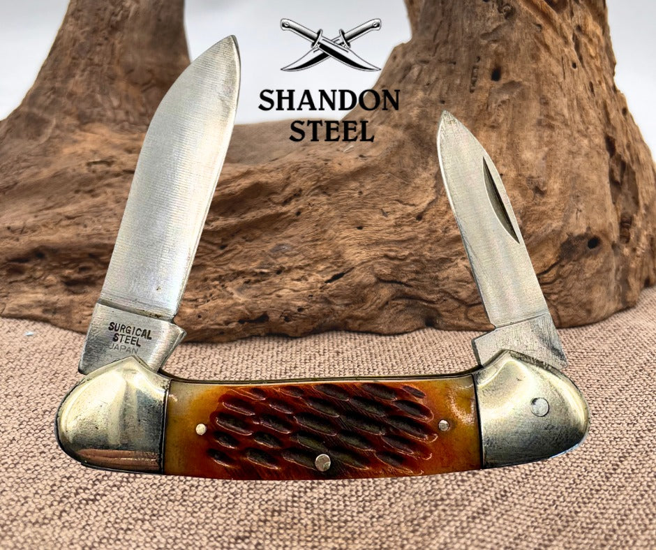 Frost Cutlery Canoe Jigged Bone Handle Pocket Knife With Canoe Etched Blade (59)