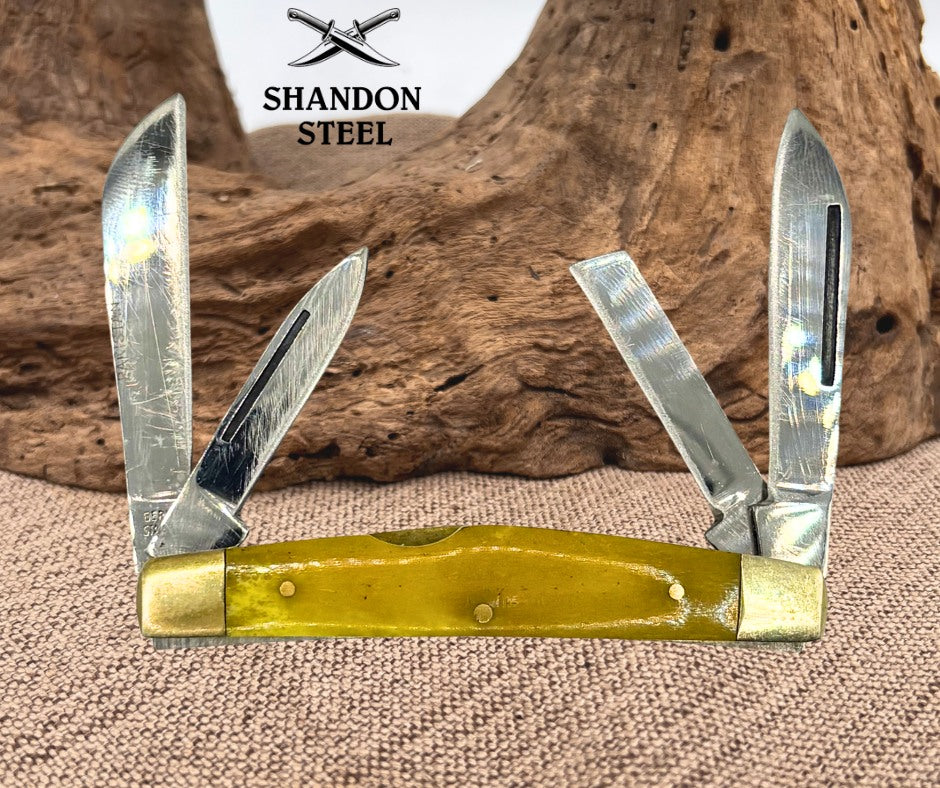 FROST CUTLERY  3.5" 4 BLADE CONGRESS with 2.5" MAIN BLADES & YELLOW BONE  (15)