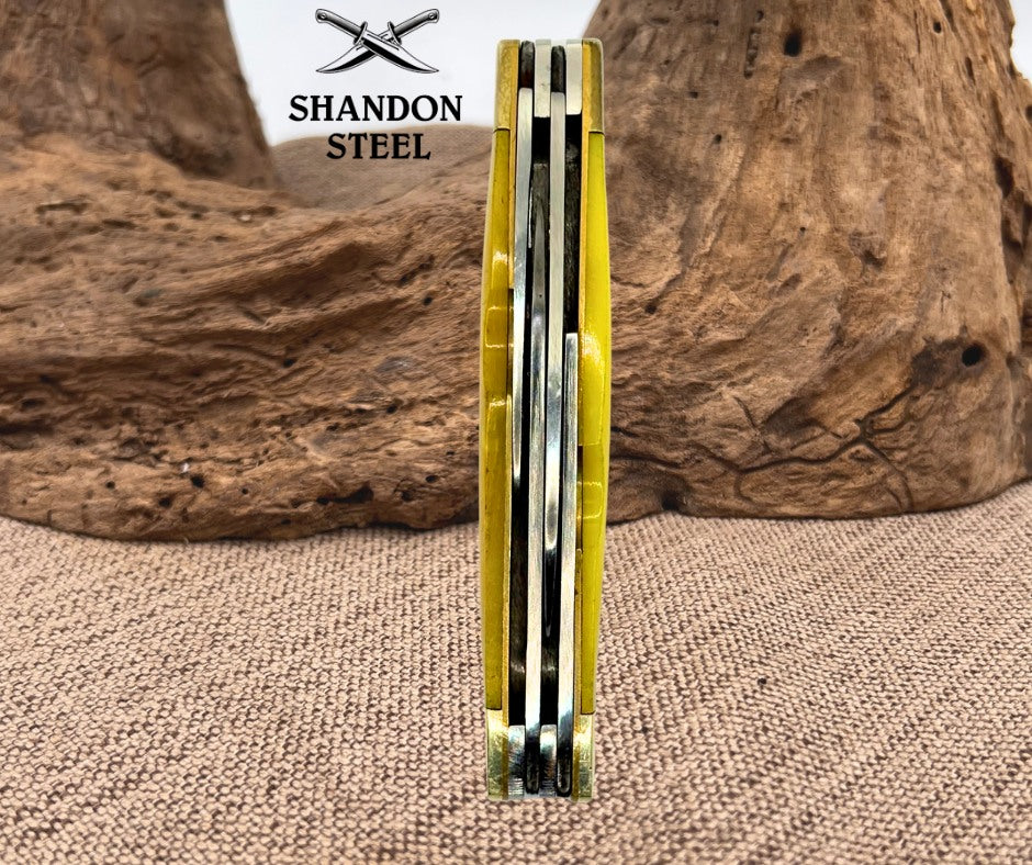 FROST CUTLERY  3.5" 4 BLADE CONGRESS with 2.5" MAIN BLADES & YELLOW BONE  (15)