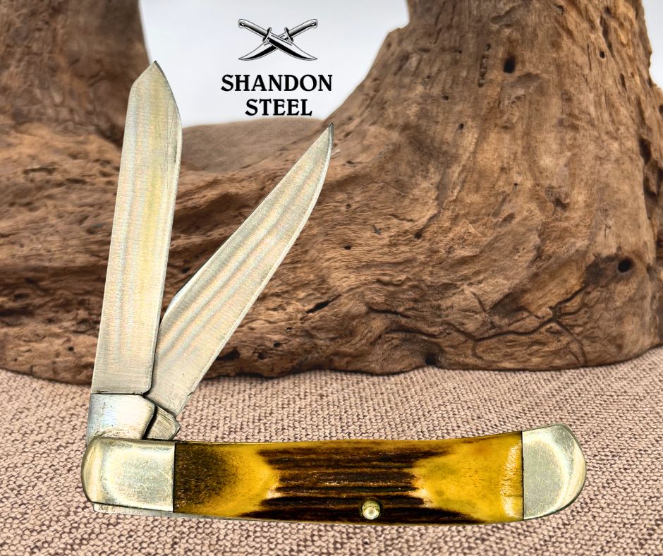 Frost Cutlery SnapOn Trapper Stag Handles SS 4.25" Closed Pocket Knife (10)