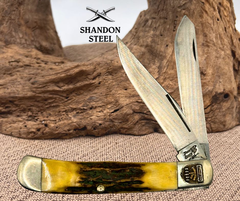 Frost Cutlery SnapOn Trapper Stag Handles SS 4.25" Closed Pocket Knife (10)