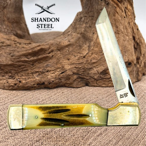 Frost Cutlery Hunter Folding PocketKnife Stainless Steel Blade Bone Handle (207)
