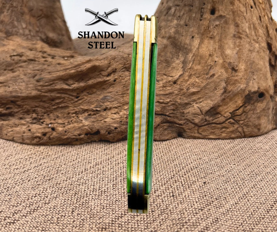 Frost Cutlery 35th Anniversary 2 Blade Green Bone Trapper Pocket Knife (37)
