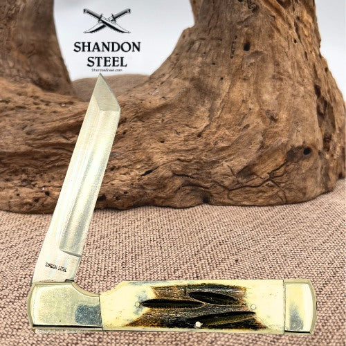 Frost Cutlery Hunter Folding PocketKnife Stainless Steel Blade Bone Handle (207)