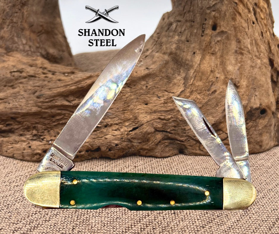 Frost Cutlery Whittler Pocket Knife Stainless Steel Blades Smooth Bone Handle 75
