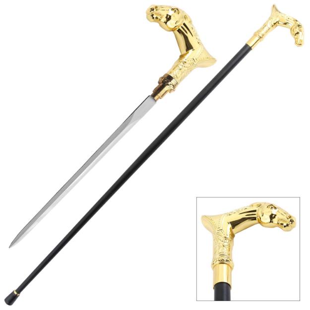 "Horse head" Walking Cane With Sword 37" Overall Length with 12" Steel Hidden Blade.