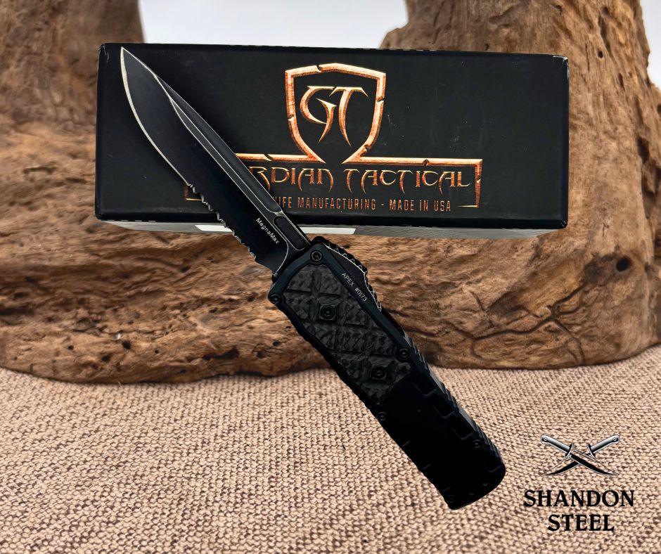 Guardian Tactical APEX S/E OTF Knife Black Al/CF (3.4" Dark SW Serr MagnaMax) 152612