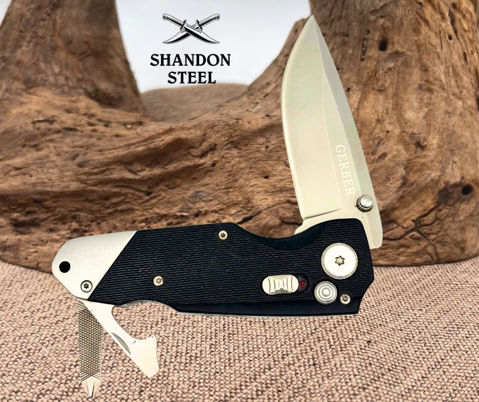 Gerber Obsidian Folding Knife Plunge Lock Plain Edge Drop Point Blade (29)