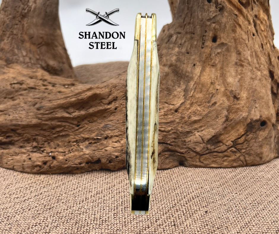 GERMAN BULL BRAND CUTLERY 4"  STAG TRAPPER 2 BLADE FOLDING POCKET KNIFE (124)