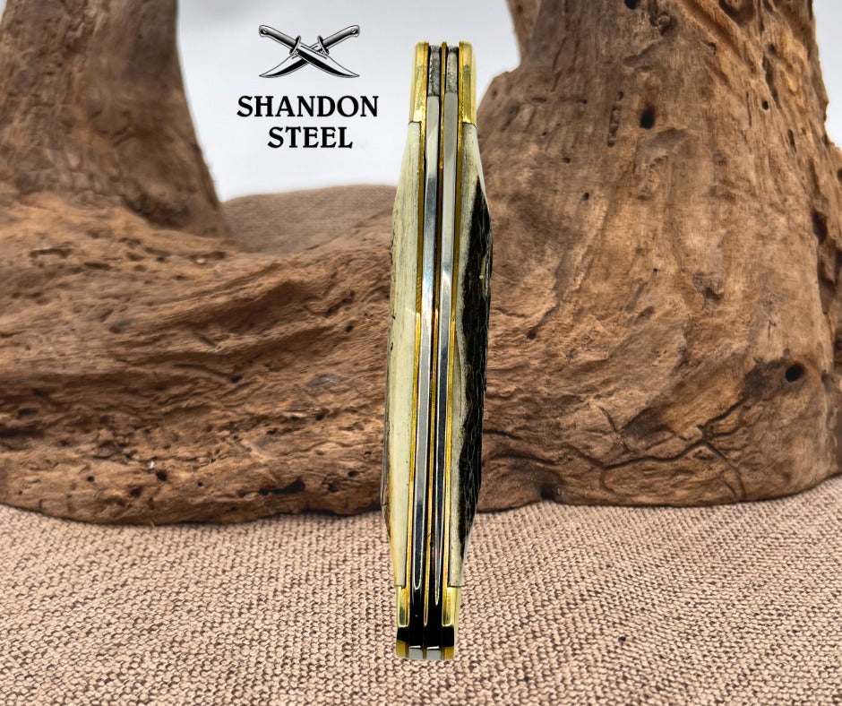 GERMAN BULL BRAND CUTLERY 4"  STAG TRAPPER 2 BLADE FOLDING POCKET KNIFE (124)