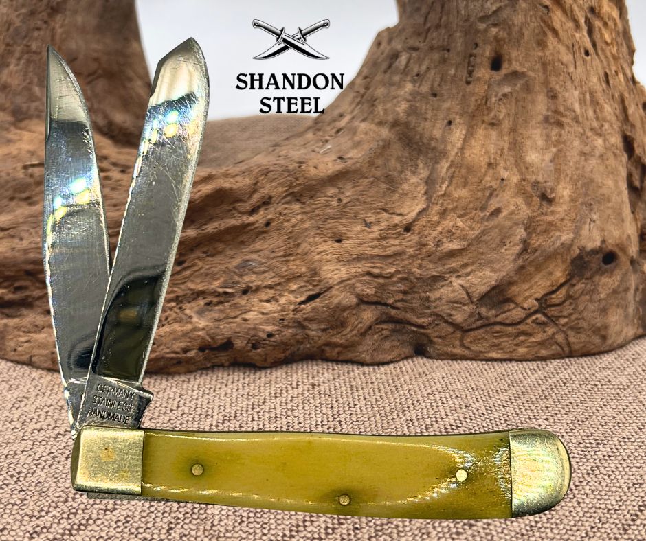 German Bull Trapper Folding PocketKnife Single Clip Point Blade Bone Handle (85)