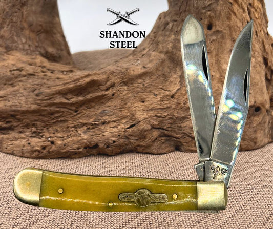 German Bull Trapper Folding PocketKnife Single Clip Point Blade Bone Handle (85)