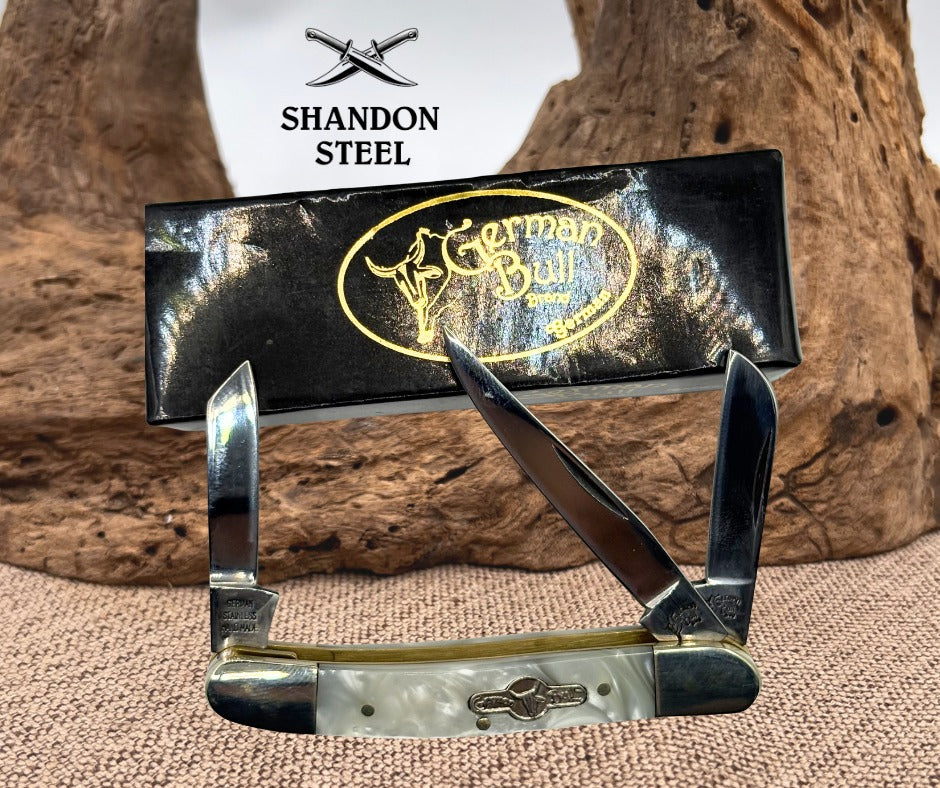 GERMAN BULL BRAND Faux Pearl Cracked Ice 3 Blade Stockman Pocket Knife (160)